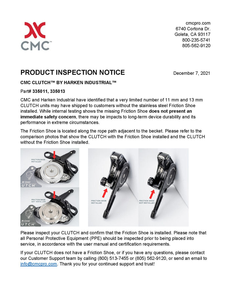CMC/Hakren Clutch Inspection Notice